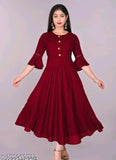 Rayon flared kurti for women, single-colored ethnic style with three-quarter sleeves, Indian origin