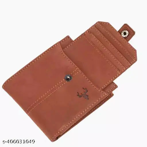 Brown genuine leather men's wallet with 13 card slots, RFID blocking, free size (11x9 cm), made in India