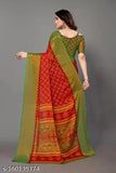 Chiffon digital flower printed saree, geometric design and zari border, single chiffon brasso, free size (India)