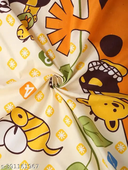 Yellow cotton microfibre, elastic fitted double bedsheet by Madhu Textiles with giraffe print and 2 king size pillow covers, ideal for summer use in kids' bedrooms