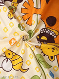 Yellow cotton microfibre, elastic fitted double bedsheet by Madhu Textiles with giraffe print and 2 king size pillow covers, ideal for summer use in kids' bedrooms