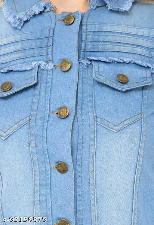 Women's solid denim full sleeve jacket, trendy & stylish, size S-XL in quality denim fabric
