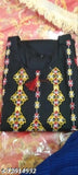 Black embroidered floral rayon A-line kurta for women, three-quarter sleeves, India origin