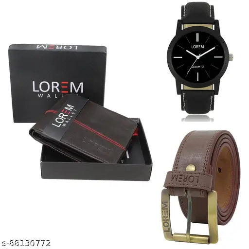 Synthetic leather watch & wallet combo with belt for men - versatile and functional accessory