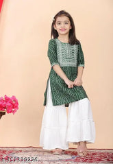Girls printed rayon A-line kurti and sharara palazzo set, vibrant Indian fashion for 5-12 years old