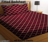 Maroon Carpet Glace Cotton Fitted Bedsheets, Premium 100% Supersoft 180TC, 2 King Size Pillow Covers, Fits 78x72 inches
