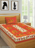 Cotton single bedsheet with 1 pillow cover, soft and breathable for summer sleeping, Jaipuri pattern on regular quality bedding