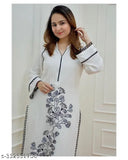Rayon floral embroidered and printed A-line kurta, three-quarter sleeves set in vibrant Indian design