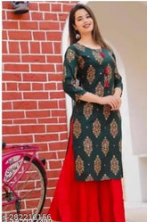 Rayon LAL SHARARA printed kurta with dupatta and sharara bottomwear, three-quarter sleeve length, size M, made in India