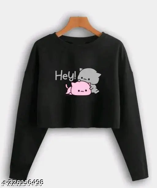 Cotton blend fancy full sleeve crop top, long sleeves, printed net design, best quality and price, size S (32in bust), India