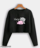 Cotton blend fancy full sleeve crop top, long sleeves, printed net design, best quality and price, size S (32in bust), India