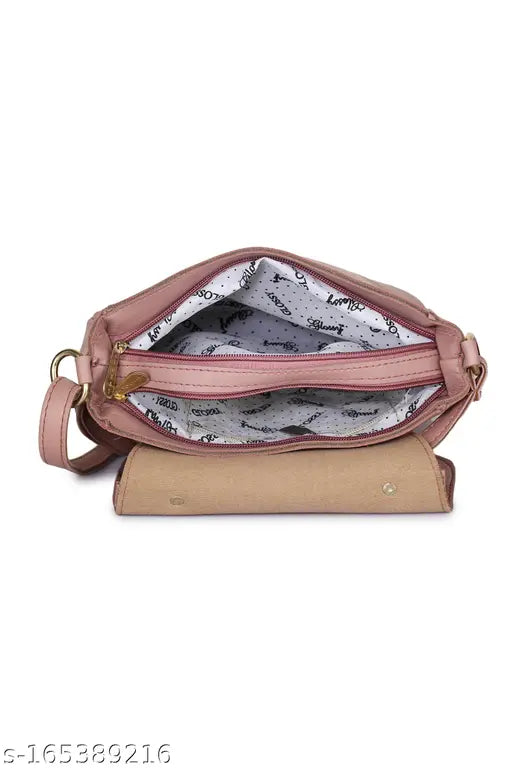 PU sling bag, solid net pattern, 2 compartments for girls/women. Perfect accessory for Indian fashion." (104 characters)