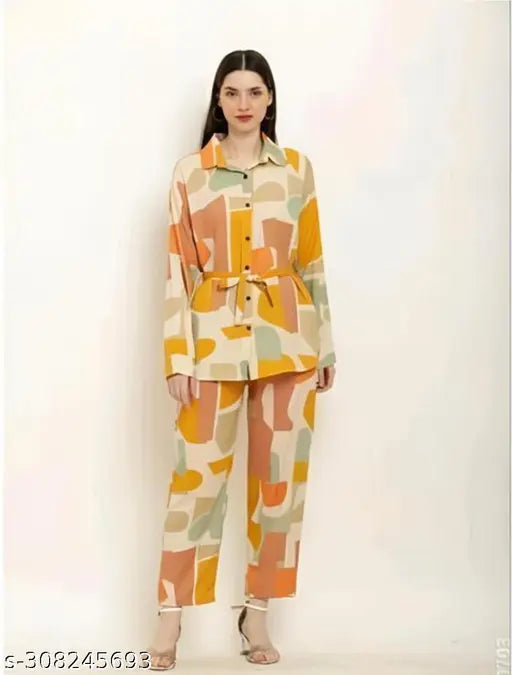Vibrant Chiko print viscose rayon partywear set, long sleeves, available in L, XL, XXL, made in India