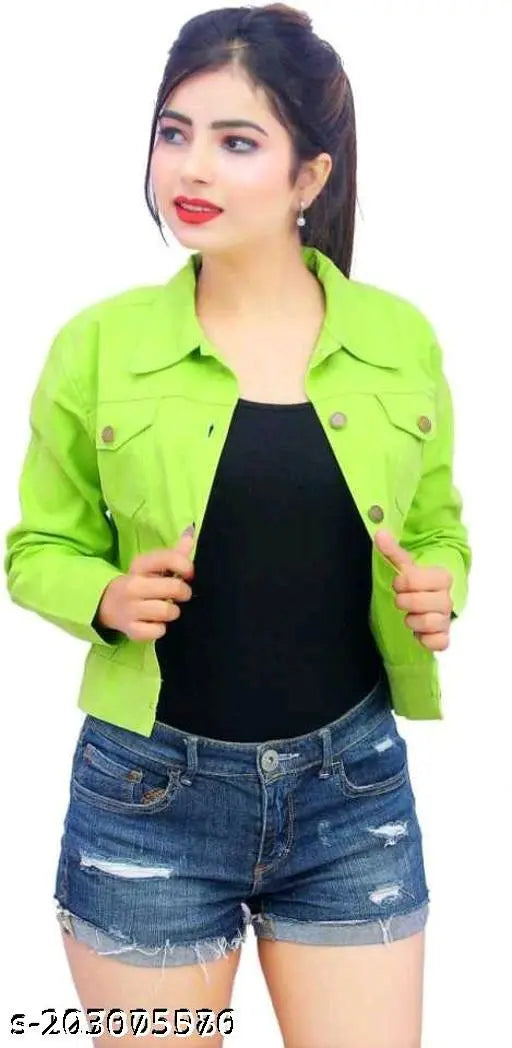 Colorful cotton-linen twill jackets: Red, Black, Green, Pink, Maroon, Yellow, and Mehndi style, new arrival for girls' fashion, long sleeves, solid pattern, size S (bust 40in, length 19in), made in India