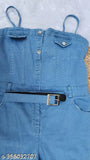 Light blue denim jumpsuit with belt - Solid, sleeveless, Trix brand, XXS to L sizes available