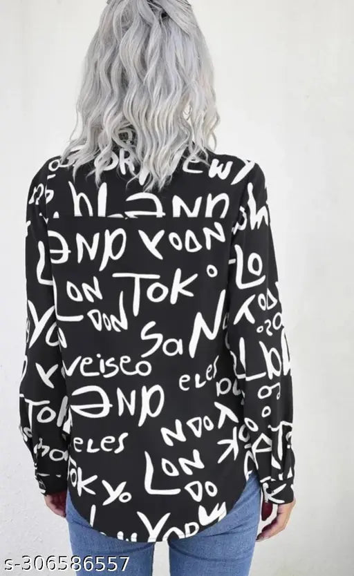 Indian-made long sleeve crepe printed shirt for women, stylish design with net pattern
