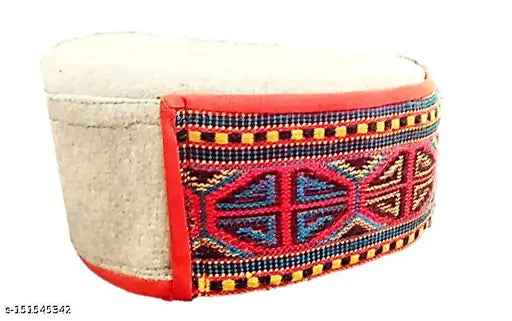 Woolen Himachali Cap (Pahadi Topi/Kullu Cap), embroidered, authentic Indian traditional headwear