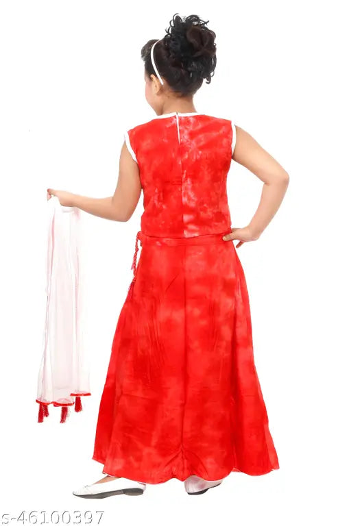 Cotton blend lehenga top with printed Leheriya pattern for girls aged 5-11 years, Indian fashion