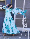 Women's printed Georgette gown with long sleeves, vibrant summer style, single piece from Wonder Fashion