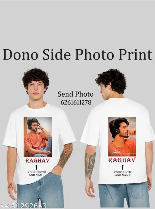 Polycotton photo print T-shirt with short sleeves, featuring personalized imagery, available in sizes S to XXL