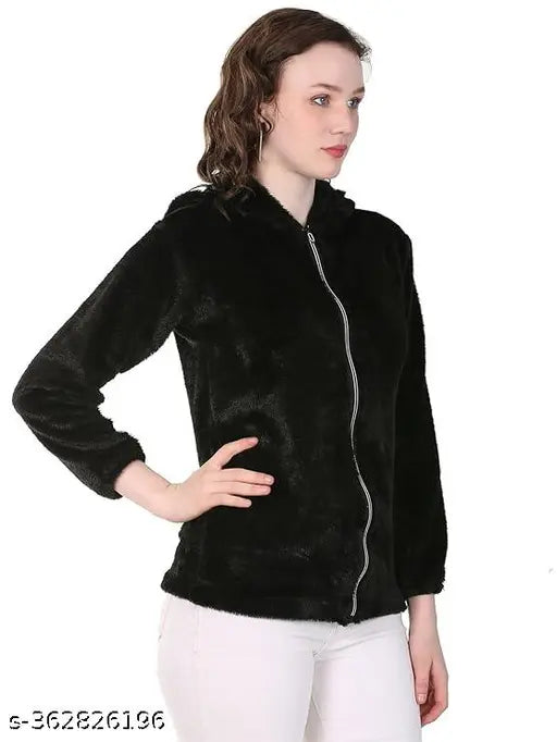 Stylish wool ear hoodie for women and girls in solid color, soft, comfortable, durable polyester. Perfect for casual, beach, travel, or work wear