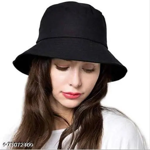 Black cotton bucket hat, textured pattern, Fancy Women brand from India