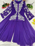 Embroidered Georgette kurta set with palazzo pants, new designer wear for heavy work