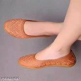 Beige synthetic leather printed ballerinas, stylish and comfortable footwear from India