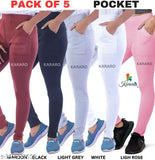 Cotton Lycra jeggings pack of 5, stylish and comfortable for women, cotton-blend solids, hosey cotton waste recycled fabric details