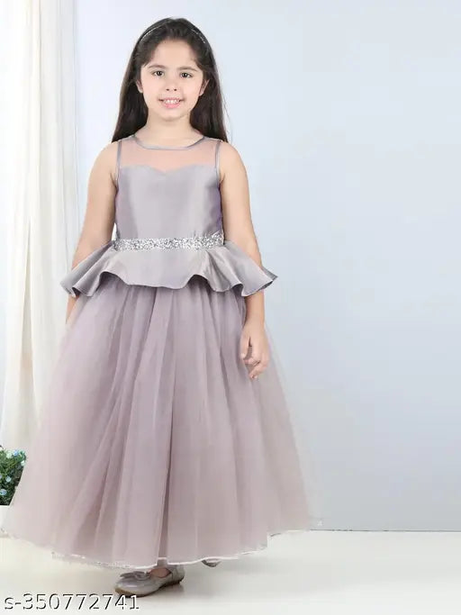 Mauve net peplum dress, stylish girl's partywear for 2-3 years, India origin