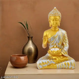 Golden 10inch Poly Resin Buddha Statue with candle holder, adds tranquility to home or office decor