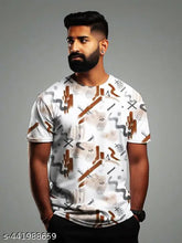 Printed Lycra round neck half sleeve t-shirt, premium stretch for men's casual wear, eye-catching prints on India-made garment