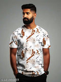 Printed Lycra round neck half sleeve t-shirt, premium stretch, casual wear for men, vibrant prints