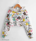 Girls Cat Printed Allover cotton blend hoodie, colorful cat pattern on long sleeves for kids clothing, size 4-5 years to 15-16 years