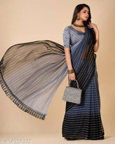 Chiffon saree with silver jari work, vibrant peddle print - perfect for parties and weddings