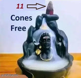 Shiv Adi Shankara Idol resin backflow cone incense holder with 11 free cones, intricately handcrafted Indian decorative showpiece for home or studio