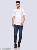 Blue cotton blend men's striped polo t-shirt, short sleeves, checked pattern