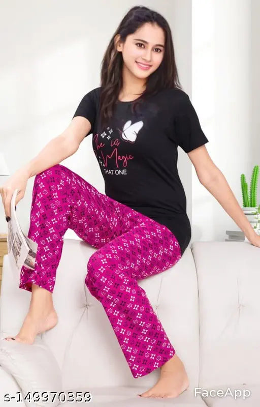 Printed cotton night dress for women, 100% cotton, bio wash cloth, regular fit, S-35 years