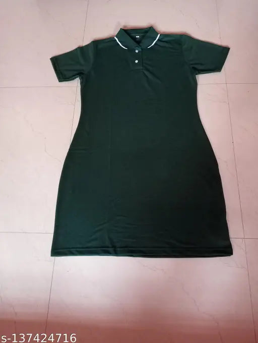 Short sleeve solid net Coller long t-shirt for women, India-made trendy polo style