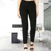 Black stretchable Lycra formal pant for women, solid net pattern and elastic pocket, TBLFORMAL OFFICIAL CASUAL NERO PANT from The Bottom Looks™ India