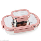 Stainless steel lunchbox (1100ml), ideal for school, collage, office use, pink color, microwave safe, airtight & leak-proof, perfect gift set for outdoor activities