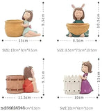 Four handcrafted, resin basket girl succulent pots for indoor/outdoor plants - Durable, international climate-friendly, ideal for herbs