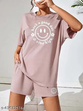 Cotton blend night suit for women and girls, printed net design, loose fit pajama set with shorts