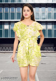 Light green printed rayon slub belted V-neck jumpsuit with side pocket and back zip closure, suitable for women and girls
