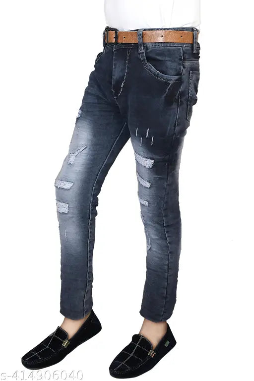 Black pearl denim jeans for men - Solid, high-quality denim with a 24" waist, 42" length, and 25" hip. Indian origin