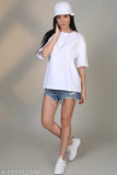Oversized women's cotton t-shirt, solid color, short sleeves - S (36in bust, 25in length), made in India