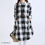 Black wool check shirts, three-quarter sleeves, trendy women's fashion from Zubia Naaz, India