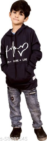 Black wool boys sweatshirt & hoodie, printed design for comfortable 13-14 years winter style