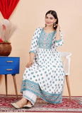 Rayon NAYRAA CUT print kurta pant set in multiple sizes, vibrant floral design, trendy & comfortable Indian wear for women, 3/4 sleeves style, occasion for casual or parties