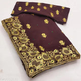 Embroidered Zamato saree with Georgette blouse, free size, India origin